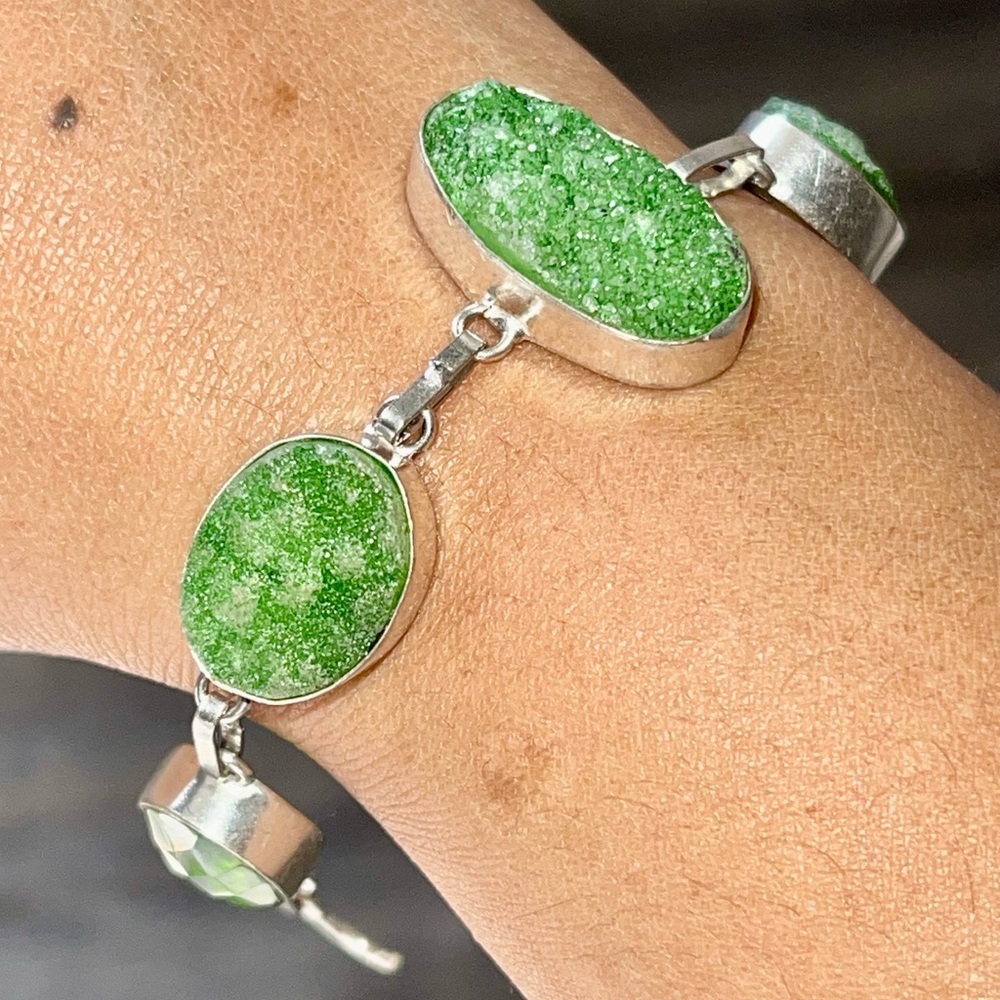 Dyed Green Drusy Bracelet 7”- 8”